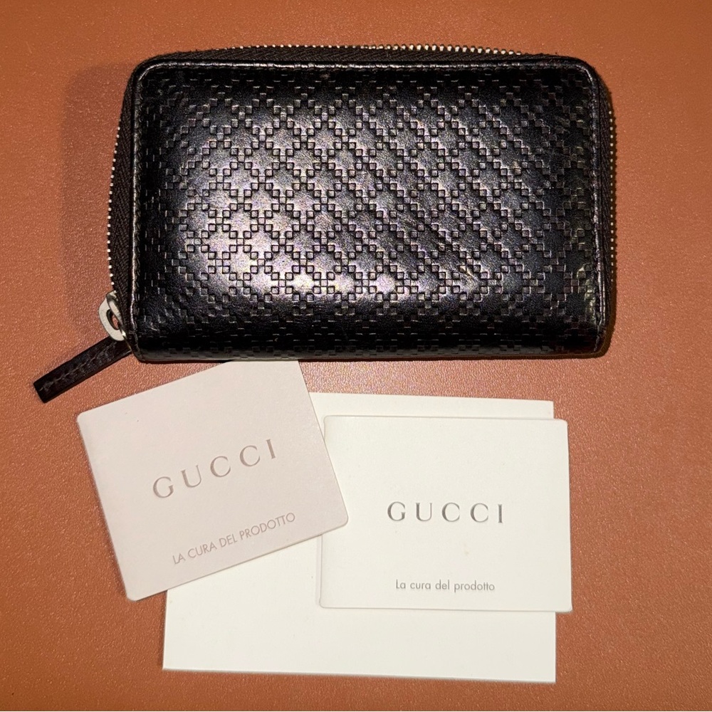 Gucci Authentic Diamanté Compact Zippy Wallet in Dark Brown Leather
